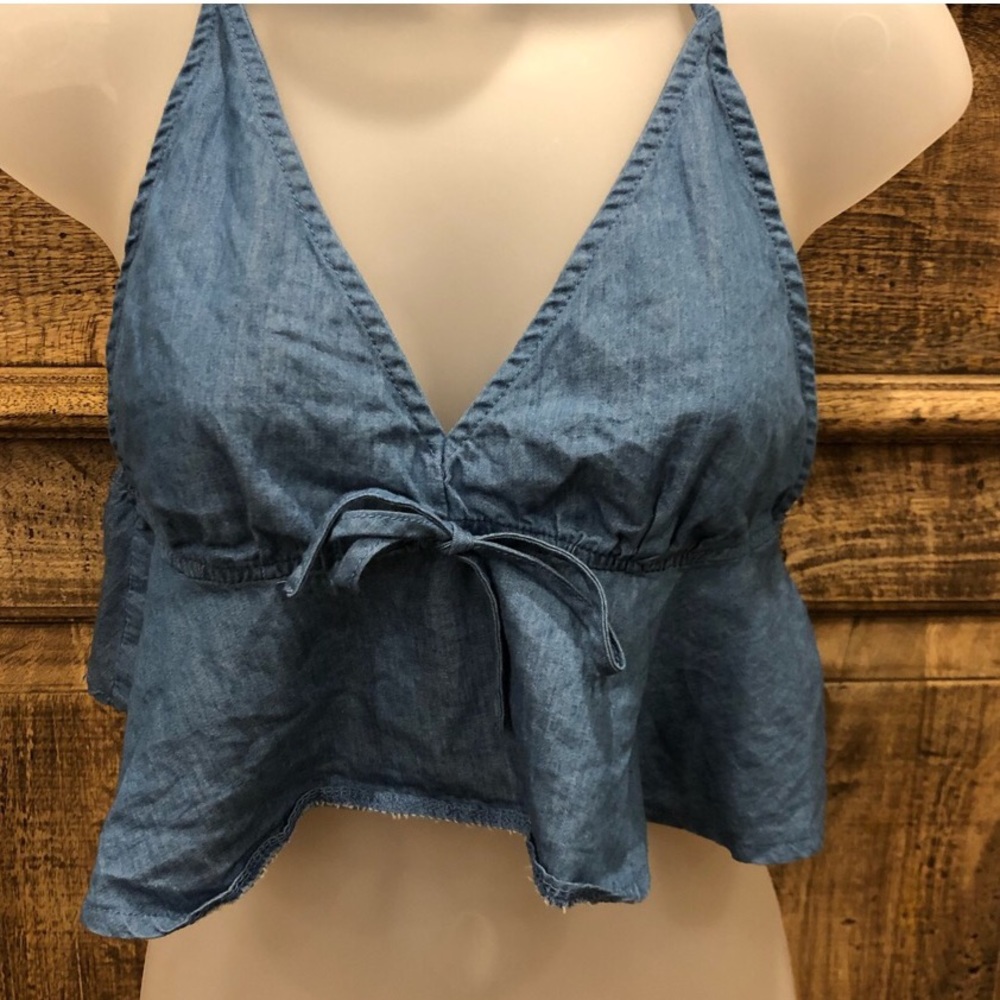 Shein Faux Denim Peplum Crop Top